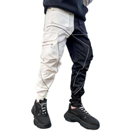 

Мужские брюки-карго с полосками на щиколотках, светоотражающие, с несколькими карманами, свободные, повседневные, прямые L черный белый