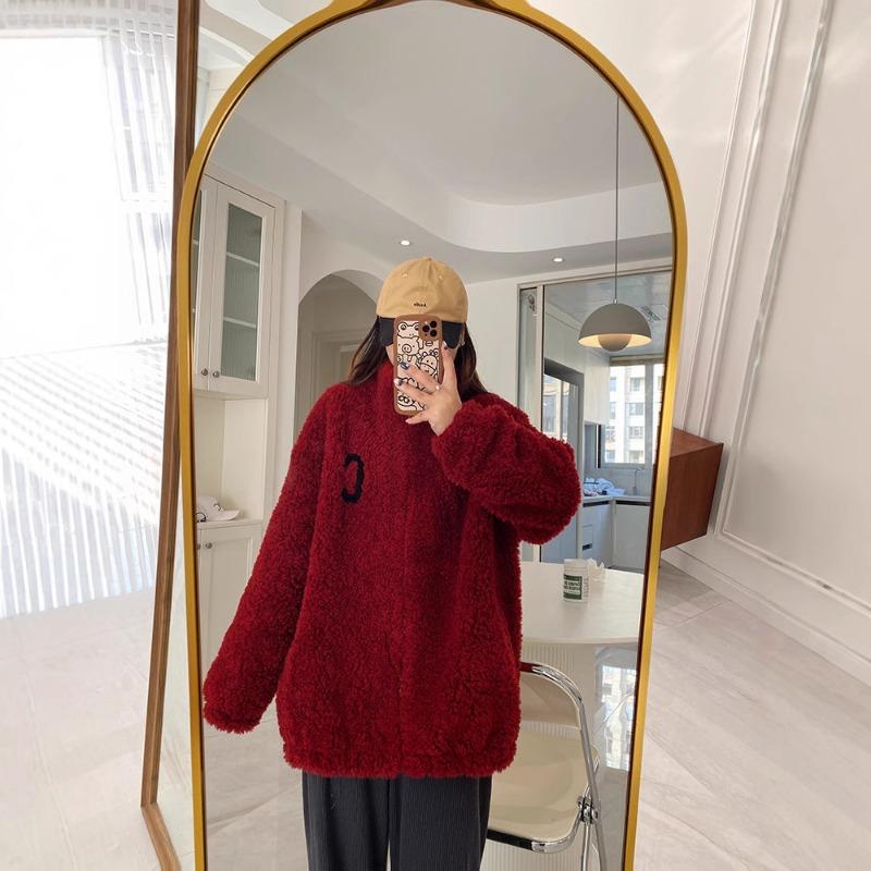 Autumn and Winter Casual Outer Wear Fleece Thickened Double-sided Coral Fleece Thermal Sweater Home Stand-up Collar Plush Jacket Women's Tide