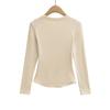 Women's Spicy Girl Round Neck Long Sleeve Yoga Tee - Slim Fit, Solid Color, Elastic Base Layer