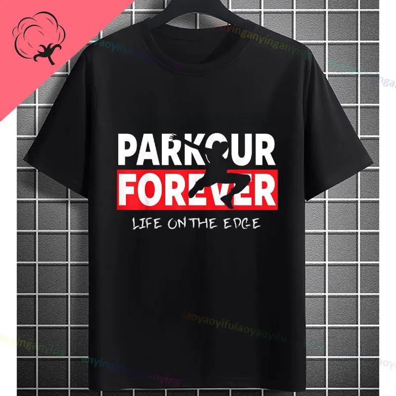 Unisexs Parkour Runner Tshirt With Bold Parkour Print Casual Round Neck 100cotton Allseason Comfort Tshirt Dynamic Tee