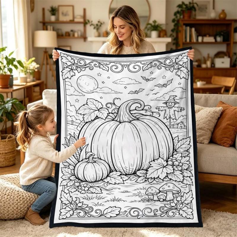 Kids Coloring Blanket Family DIY Painting Activity Gift Animal Themed Soft Throw