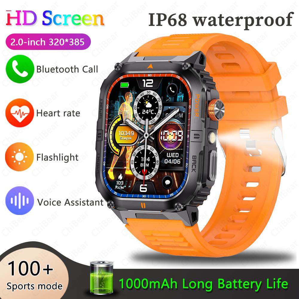 

New Smart Watch Men 1000mAh Large Capacity Battery Outdoor Flashlight Bluetooth Call Waterproof Sport Fitness Smartwatch