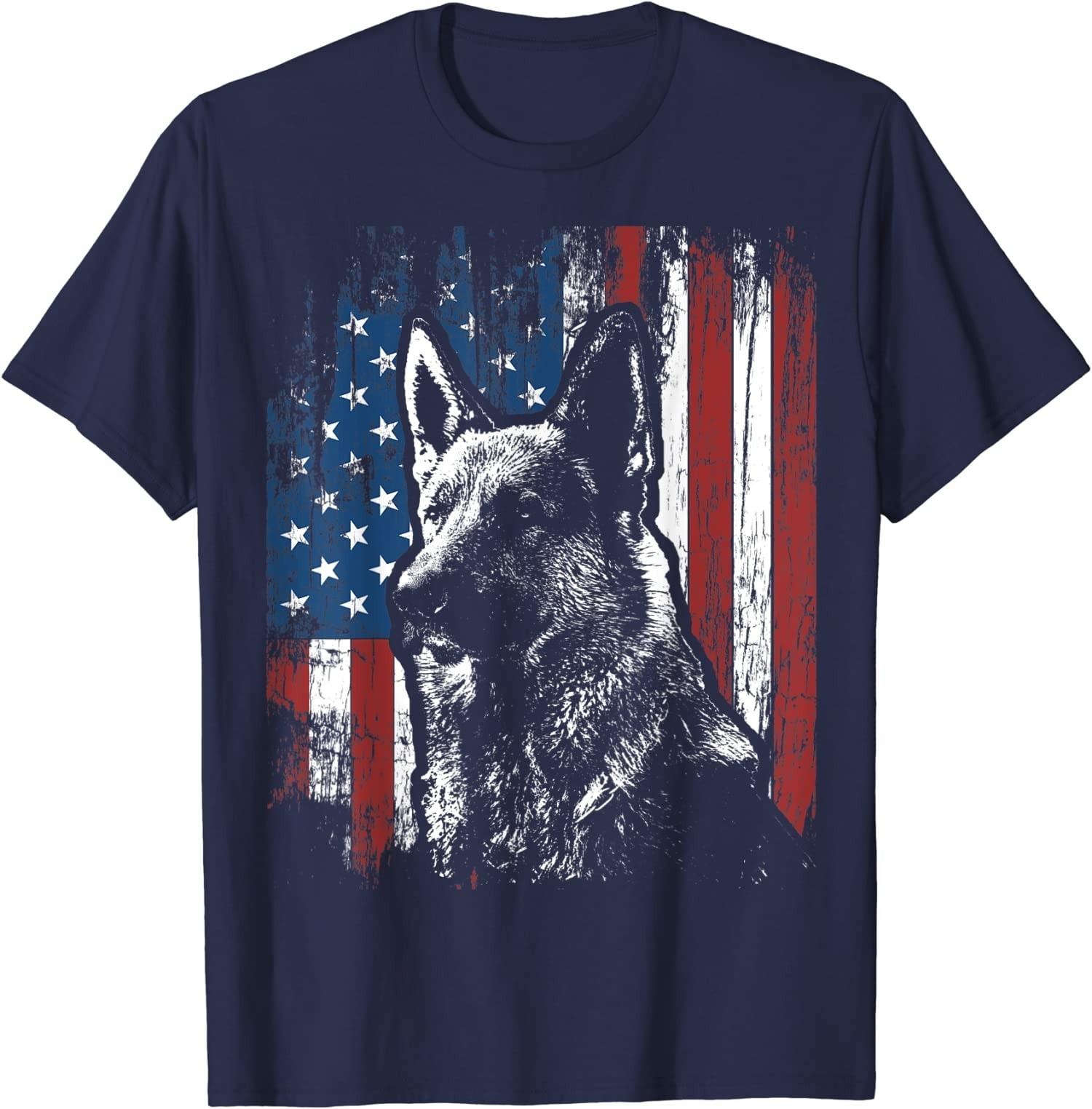 Patriotic German Shepherd American Flag Dog Gift T-Shirt S