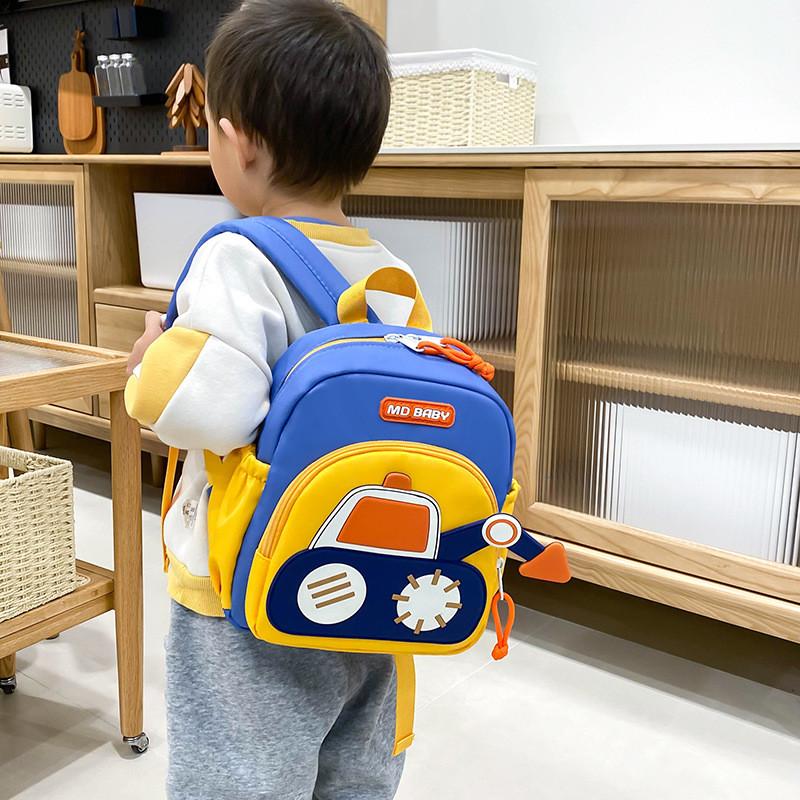 Cartoon Excavator Kids Backpack With Breathable Nylon For Preschool Children