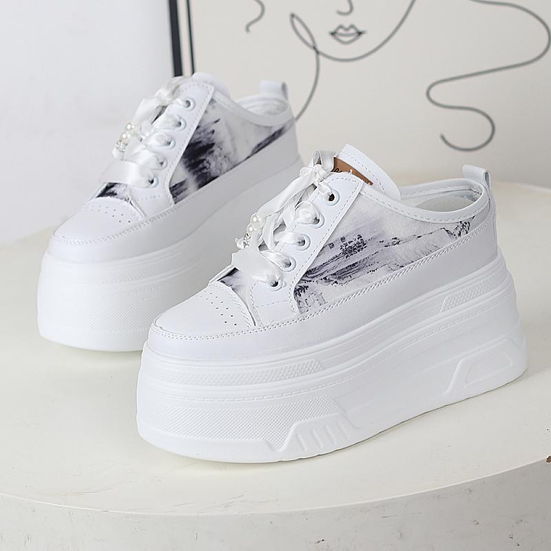 Fashion 12CM Stretch Fabric Ethnic Cloth Leisure Authentic Mary Jane Shoes Summer Slippers Platform Wedge Genuine Leather Women