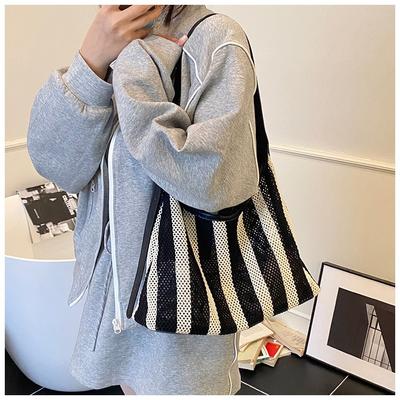 Striped Woven Bag Women's Large-capacity New Daily Versatile Shoulder Underarm Bag Fashion Sense Commuter Tote Bag