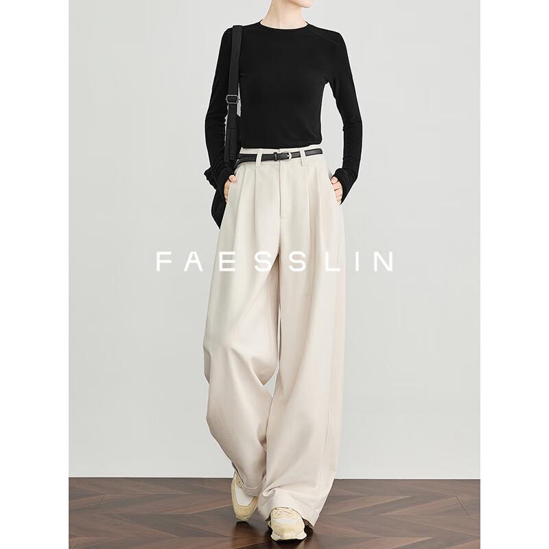 

FAESSLIN Women s Tencel High-Waist Pleated Wide-Leg Pants M
