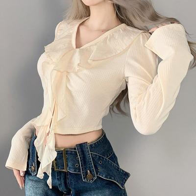 2022 neue Frühjahr Autunm Koreanischen Stil Harajuku Dame Vintage Tops Blusen Modische Casual Streetwear V-ausschnitt Süße Hülse Elegante