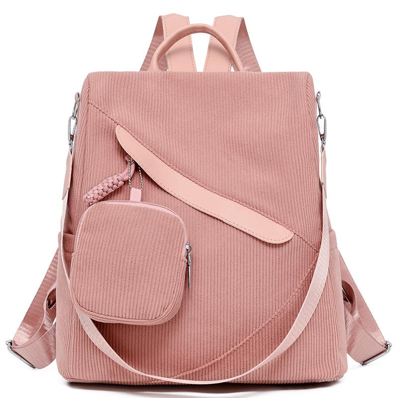 Damen Cord Rucksack mit kleiner Tasche, lässiger Mode Tagesrucksack