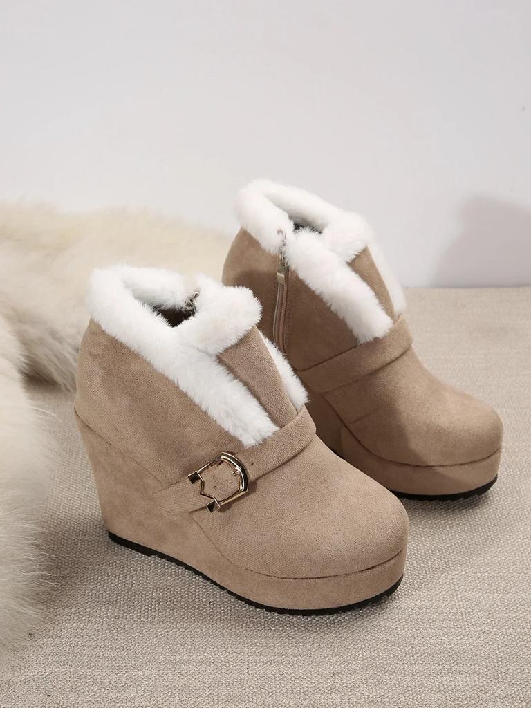 Fashion New Round Toe Buckle Boots for Women Sexy Ankle Boots Platform Heels Sleeve Middle Barrel Banquet Suede Big Size 36-43
