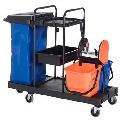 Cleaning Cart Cleaning Trolley with 3 Levels Mopping Cart with Wringer, 2x18L Buckets