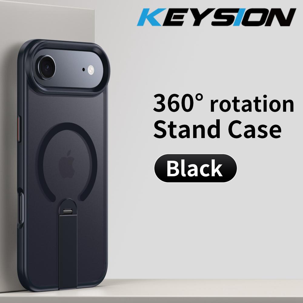 KEYSION 360 Hidden Metal Stand Magnetic Case for Magsafe for iPhone 17 Pro Max Air Transparent Matte Shockproof Phone Back Cover
