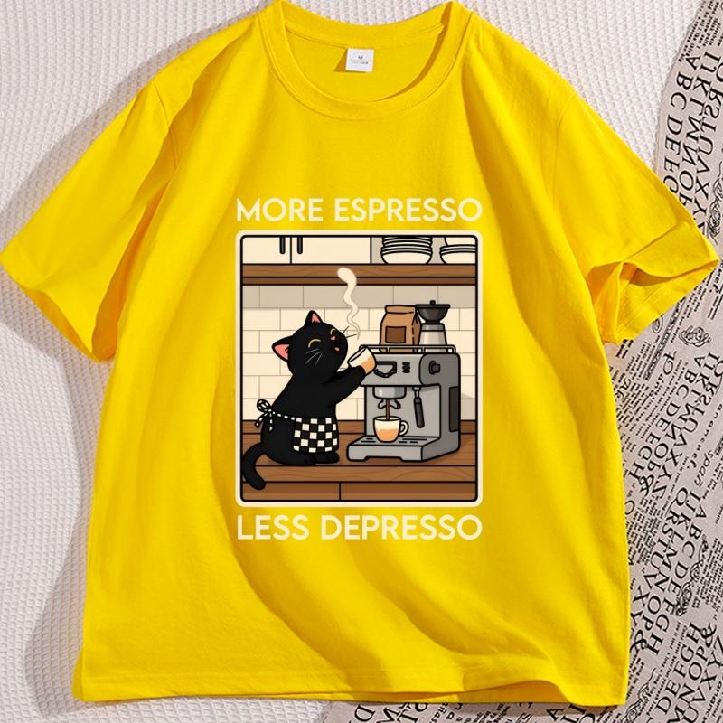 Vintage Katze Kaffee T-Shirt Lustiges Grafik-T-Shirt Unisex Damen Lässige Kurzarm-T-Shirts Unisex Weiche Atmungsaktive Baumwollkleidung Oberteile