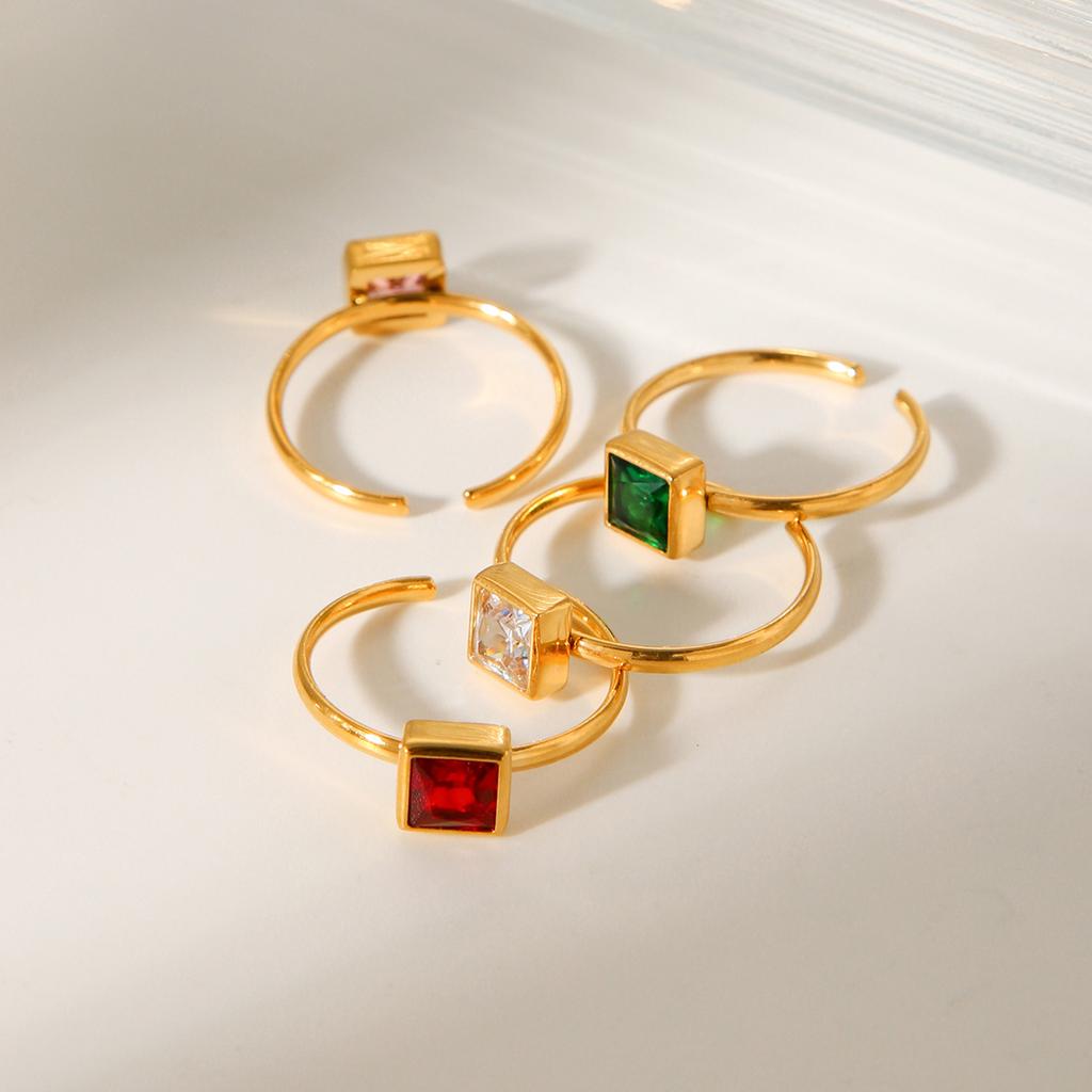 Titanium Steel Ring for Women, Niche Light Luxury High-end Stainless Steel Plated with 18K Gold, Inlaid Square Zircon Ri