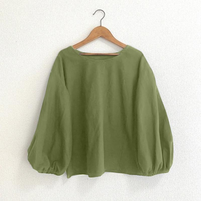 

ZANZEA Женская повседневная однотонная свободная блузка с круглым вырезом и рукавом 3/4 3XL зелёный