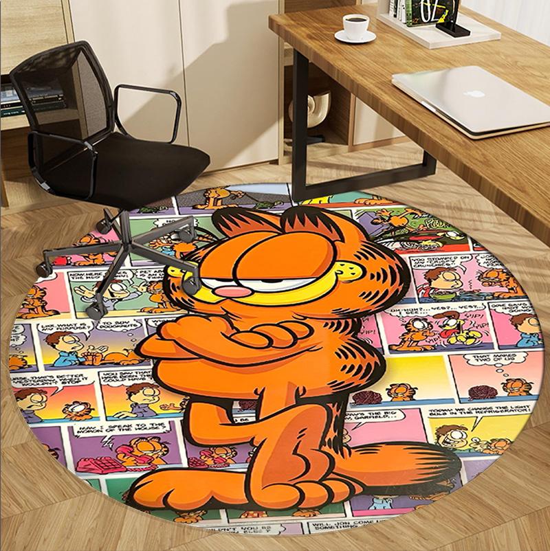 Garfield Pattern Round Rug, Indoor/Outdoor Mat, for Picnic, Gameroom, Bedroom, Office, Living Room, Home Decor Carpet, Birthday Gift
