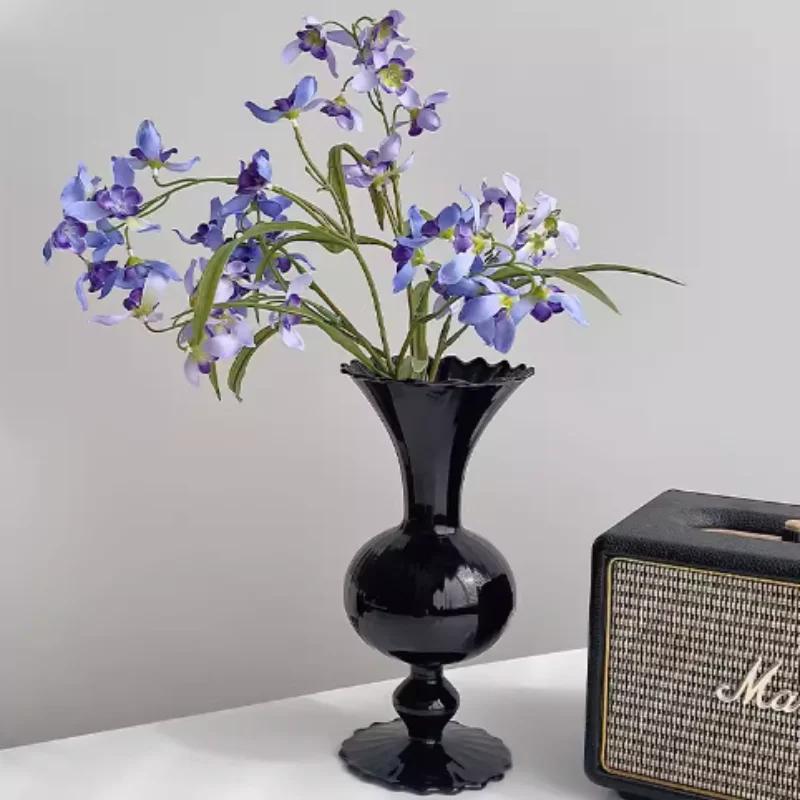 Evropská minimalistická středověká černá nitrátová skleněná váza obývací pokoj ložnice jídelní stůl špičková dekorace vynikající ozdoby