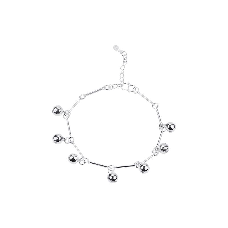 Korean Handmade Bamboo Section Silver-Plated Bracelet & Anklet with Small Bell for Women