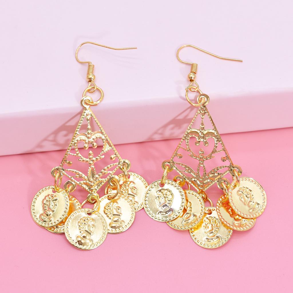 Vintage Necklace Earrings Set Alloy Exaggerated Geometric Gold Necklace