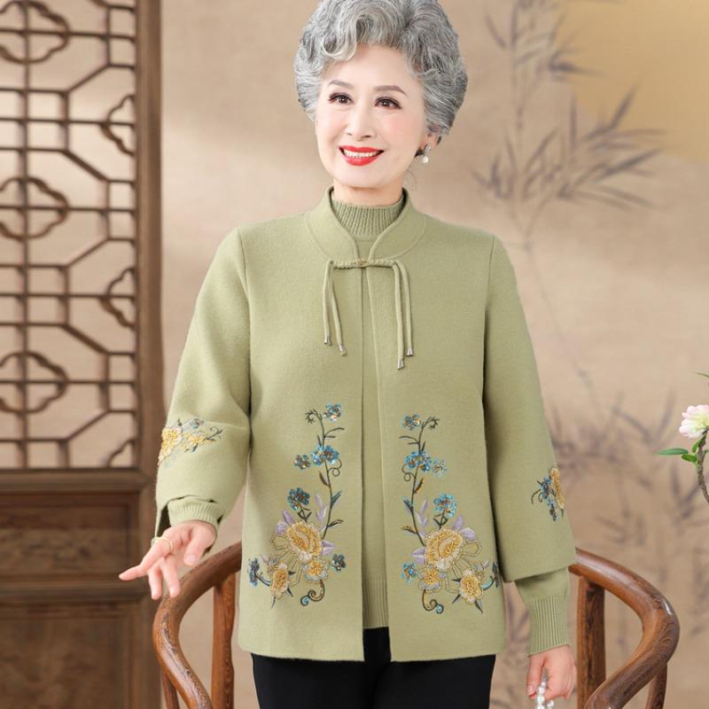 Mom autumn clothes knitted two-piece sweater jacket middle-aged woman spring and autumn happy mother-in-law wedding banquet clothes