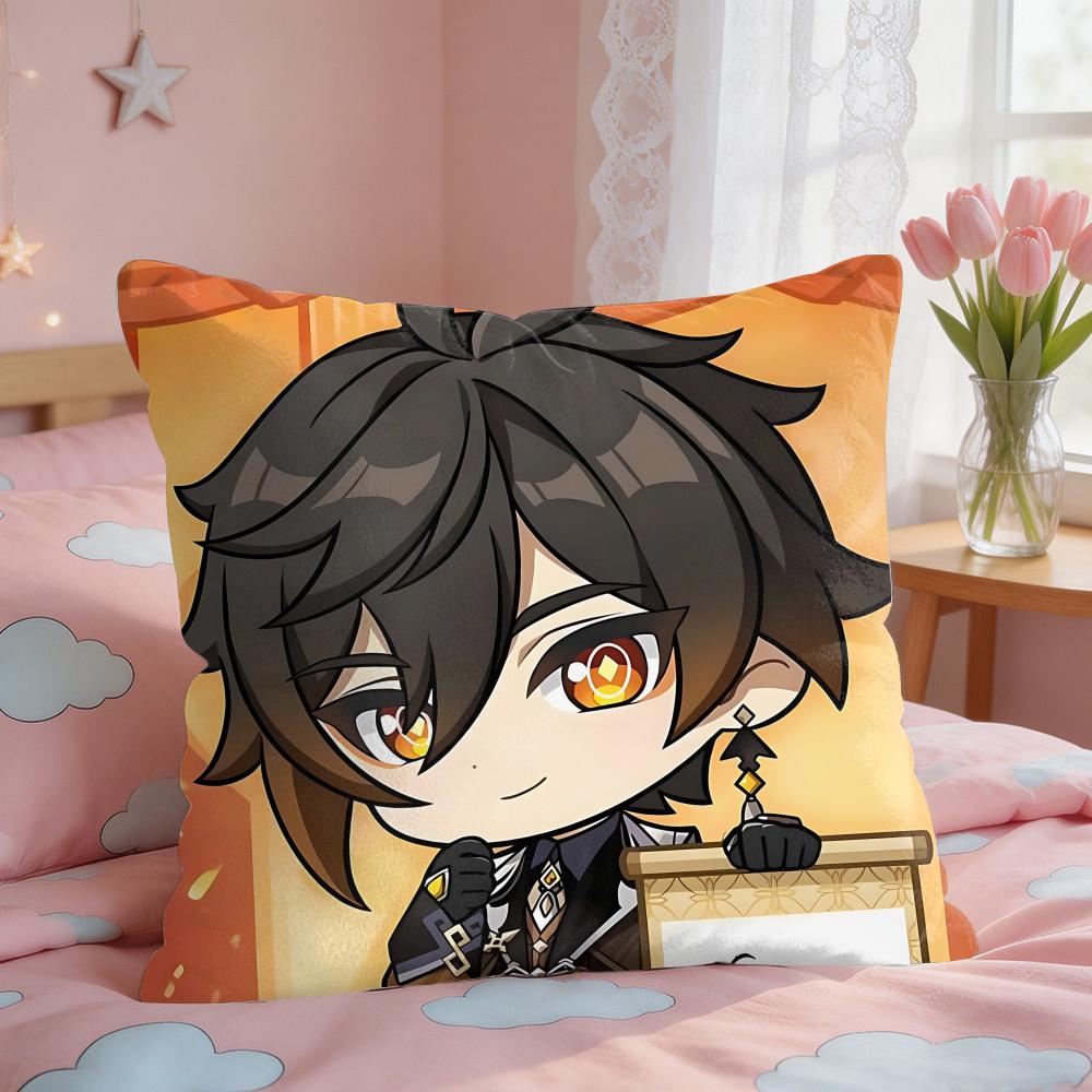 Zhongli Cute Genshin Impact Cushion Cover Square Short Plush Pillow Case Living Room Sofa Home Decor Funda X