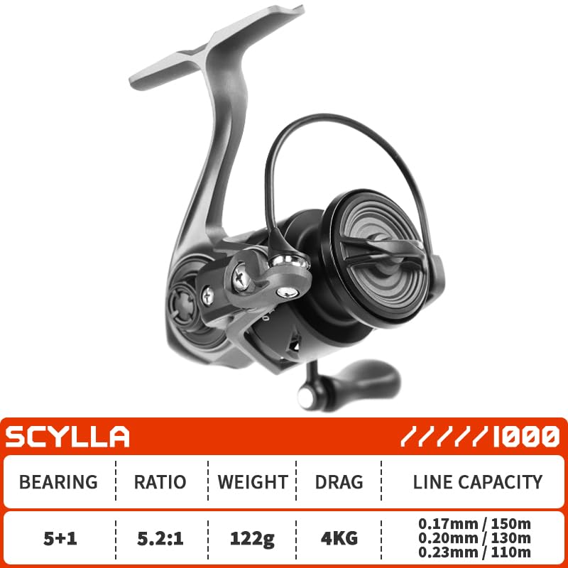 Mavllos SCYLLA II 122g Lightweight Spinning Reel Carbon Gear 4kg Drag 1000 1000S Sizes Dedicated To Micro Trout and Bass Finesse Frame, 5.21 Ratio,