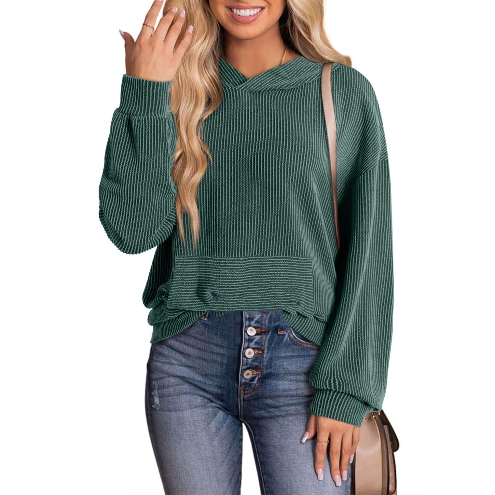 

Женский однотонный свободный худи с длинным рукавом и полосками XL темно-зеленого