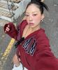 Slow Record House Moment Zip-Up Hoodie_Burgundy