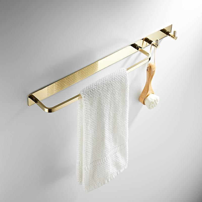 

Tuqiu Brass Towel Hanger with Hooks Wall Mounted Towel Holder Gold Towel Rack Bathroom Towel Bar Rail Total Brass Towel Ring золотой