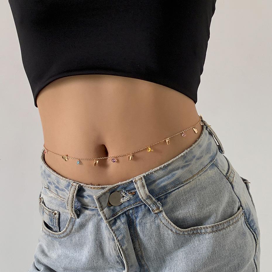 Catena della pancia estetica vintage sexy perline sottili catena del corpo catena della vita cintura Y2K streetwear estate donna moda gioielli per il corpo