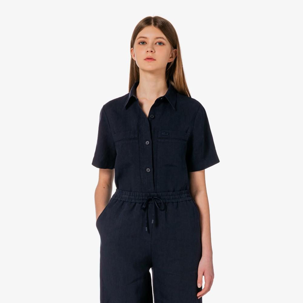 [Lacoste] Women's Linen Openwork Short-Sleeve Shirt CF197E-56GHDE