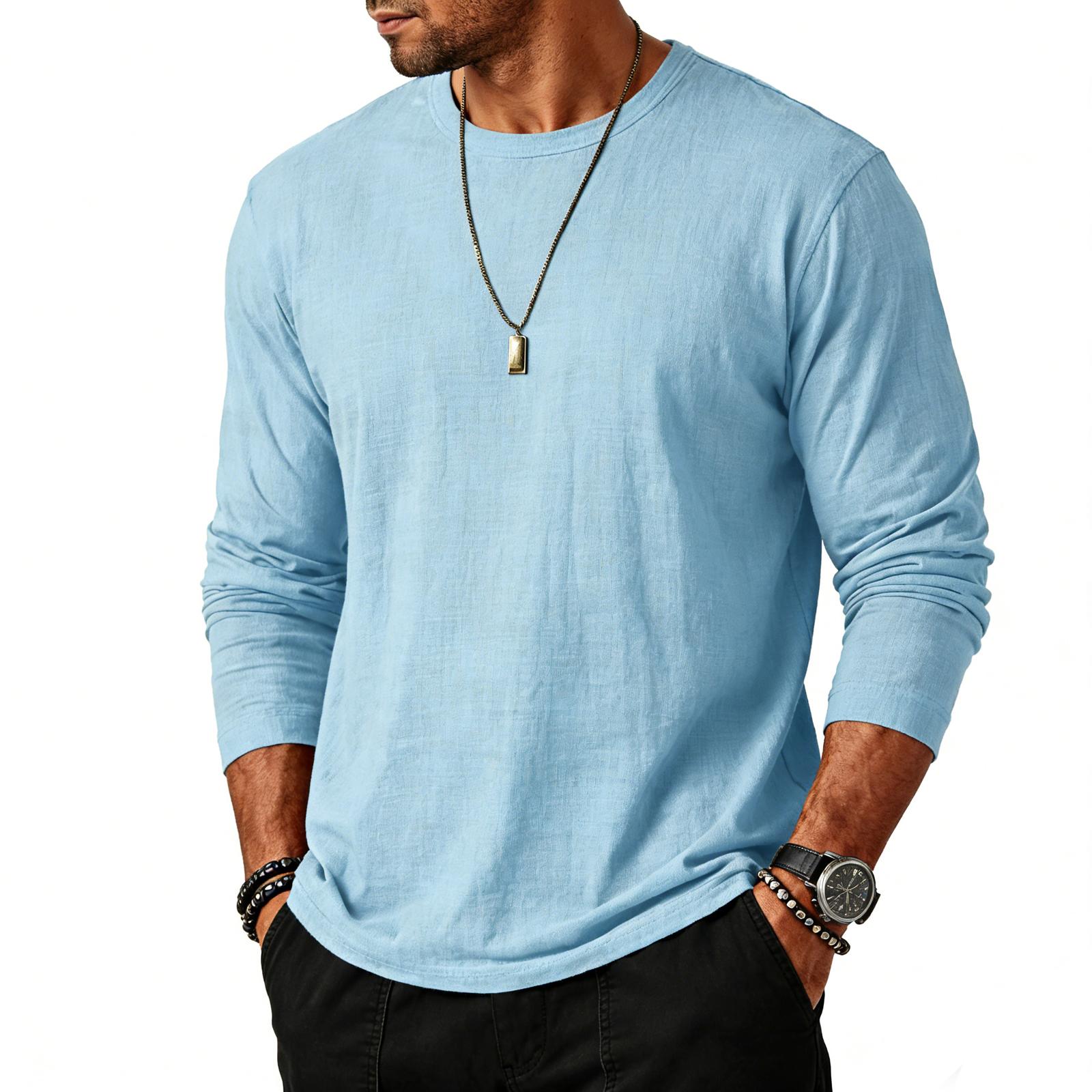 Men s Color Casual Long Sleeve Top Casual Shirt Summer Long Sleeve Shirt S синий
