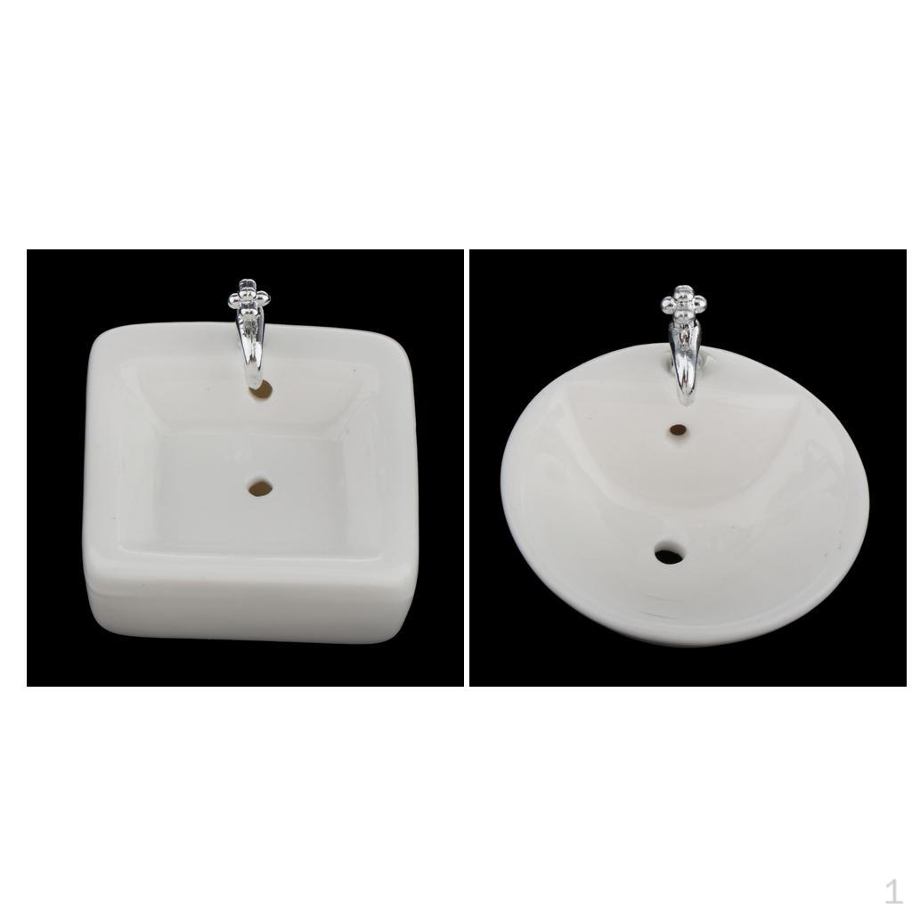 

2pcs 1:12 Dollhouse Miniature white color ceramic Wash Basin Bathroom Sink Model