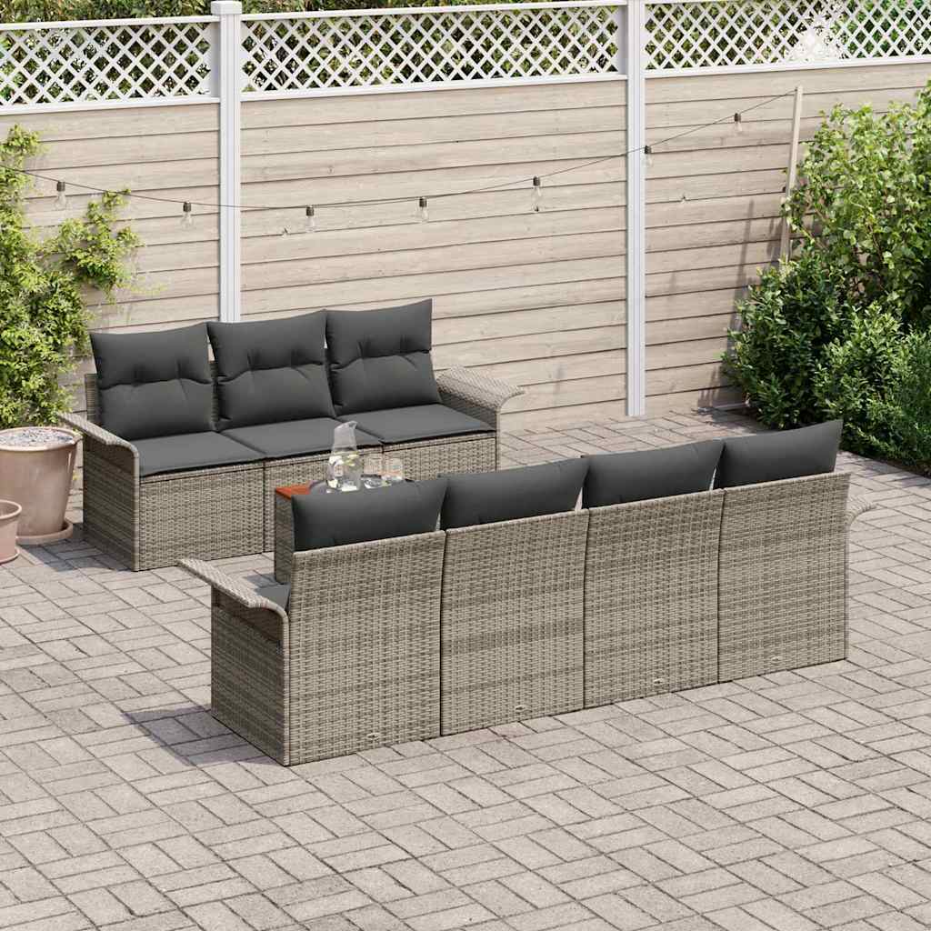 Garden Sofa Set with Cushions 8 pcs Grey Poly Rattan