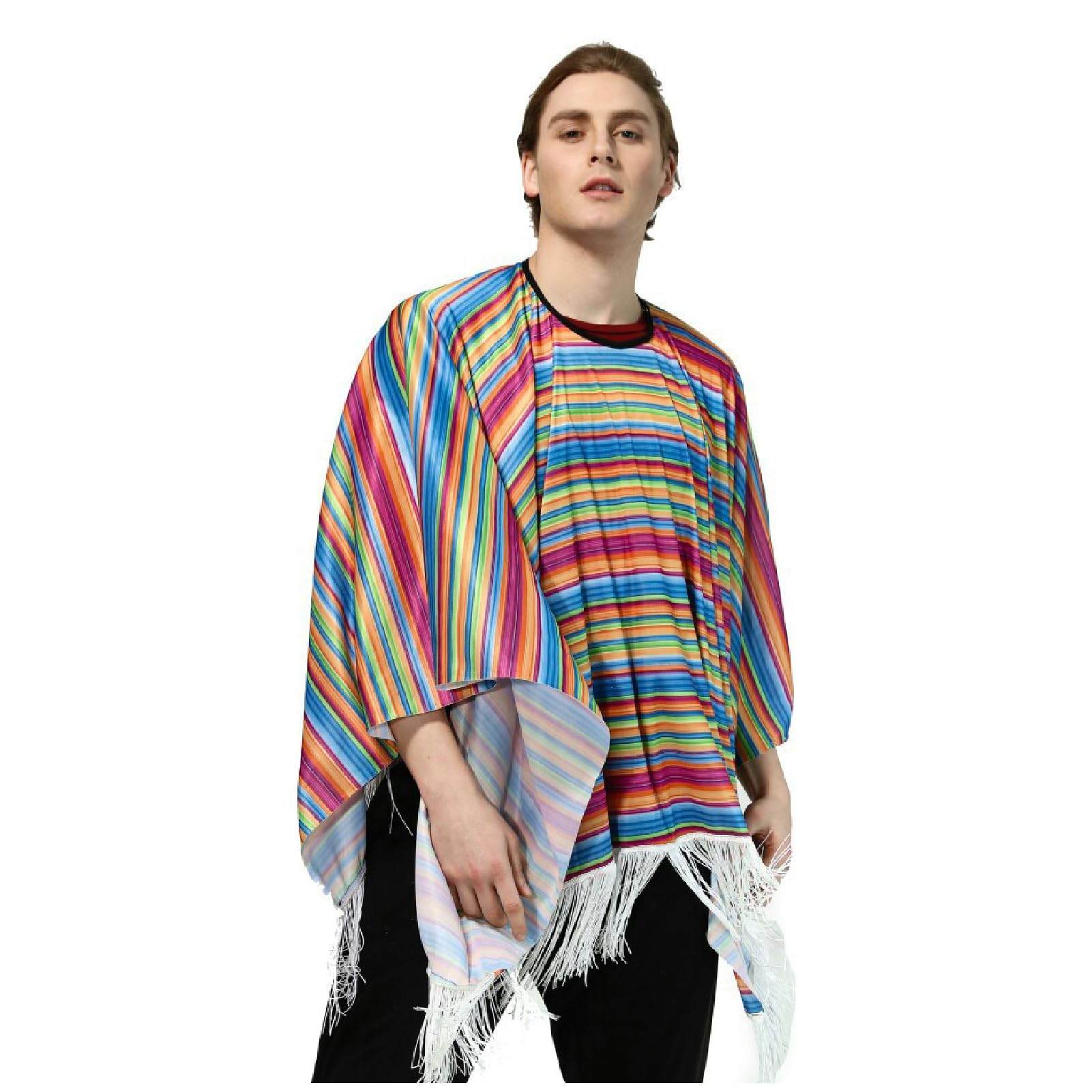 

CAWKAY Мексиканское радужное пончо, Костюм на Хэллоуин, Накидка на плечи, Плащ, Традиционный костюм, Косплей (Взрослый Дизайн А)