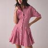 European and American Women's Clothing Summer New French Sweet Red Plaid Temperament Waist Short Dress Dress
