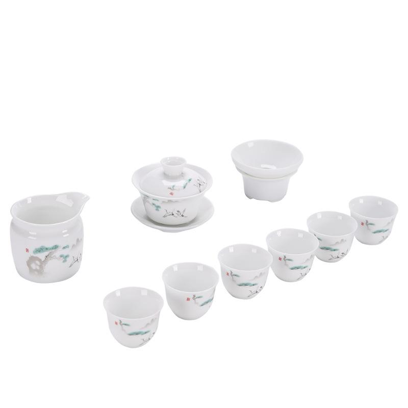 High White Porcelain Kung Fu Tea Set, Household Blue and White Ceramic Tea Maker, Cover Bowl Teacup, High-end Tea Set, Complete Set