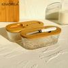 1 PZ Vaschetta Portaburro in Vetro con Coperchio Ermetico - Design Elegante & Dorato, Vassoio Resistente per Bancone & Frigorifero per Marmellata, Formaggio