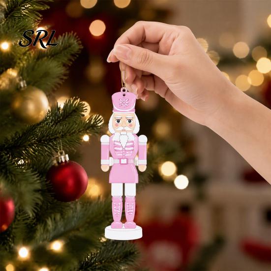 Vintage Style Holiday Hanging Charms Pink Wooden Nutcracker Ornaments for Christmas Tree Decorations, Soldier Pastel Decorations Home Pendants
