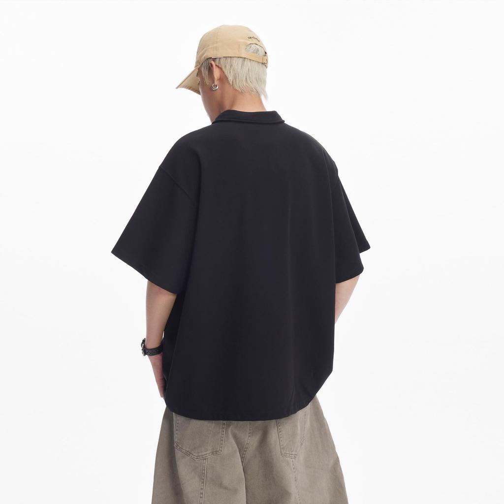 Aktualisiertes Herren American Vintage Stil Einfarbig Pullover POLO Bluse Herren Schwer 220g Bequeme Passform Kurzärmeliges T-Shirt