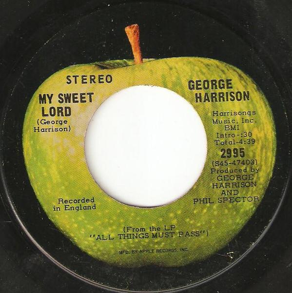 

7inch Record GEORGE HARRISON My Sweet Lord Isnt It A Pity 2995 Apple Records 1970 Canada Rock Used