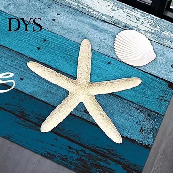 Waterproof Outdoor Patio Mats Beach House Entrance Rug, Starfish Shell Welcome Mat, Non-slip Coastal Indoor Utility Bathroom Door Mat for Front Decor