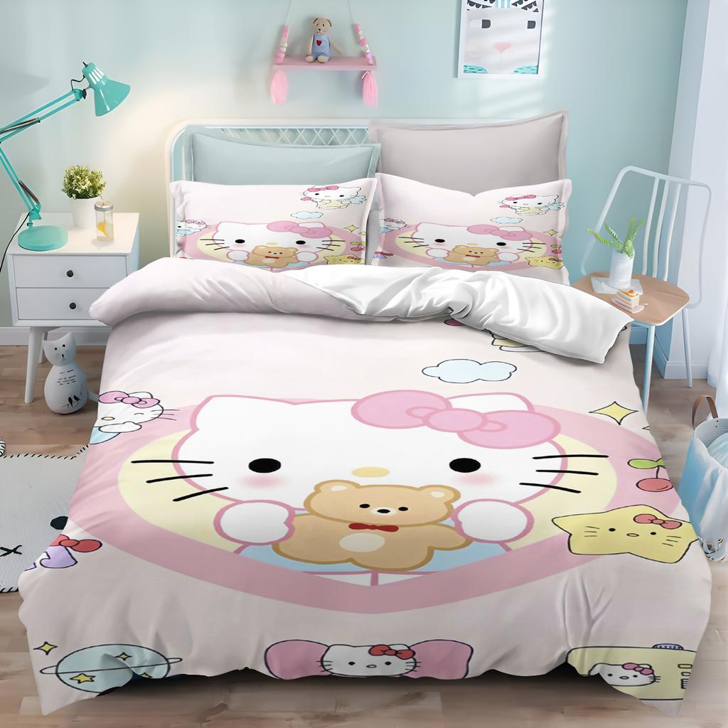 Hello Kitty Bedding Sets Cute Quilt Comforter Bed Cover Duvet Cover Pillow Case 2-3 Pieces Sets Kids Adult Bedroom Decoration