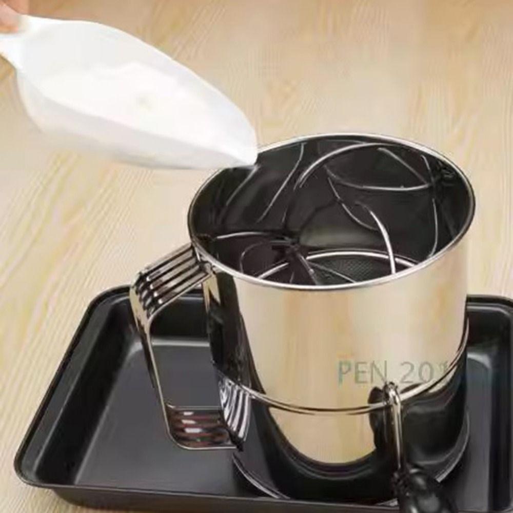 Stainless Steel Flour Sifter Hand Crank Powder Sugar Shake Powder Sugar Sifter  Baking