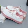 Fashion Comfort Sneakers Women Lace-up Pu Leather Casual Shoes Woman White Sneaker Women's Flats Zapatillas Mujer Tenis Feminino PINK