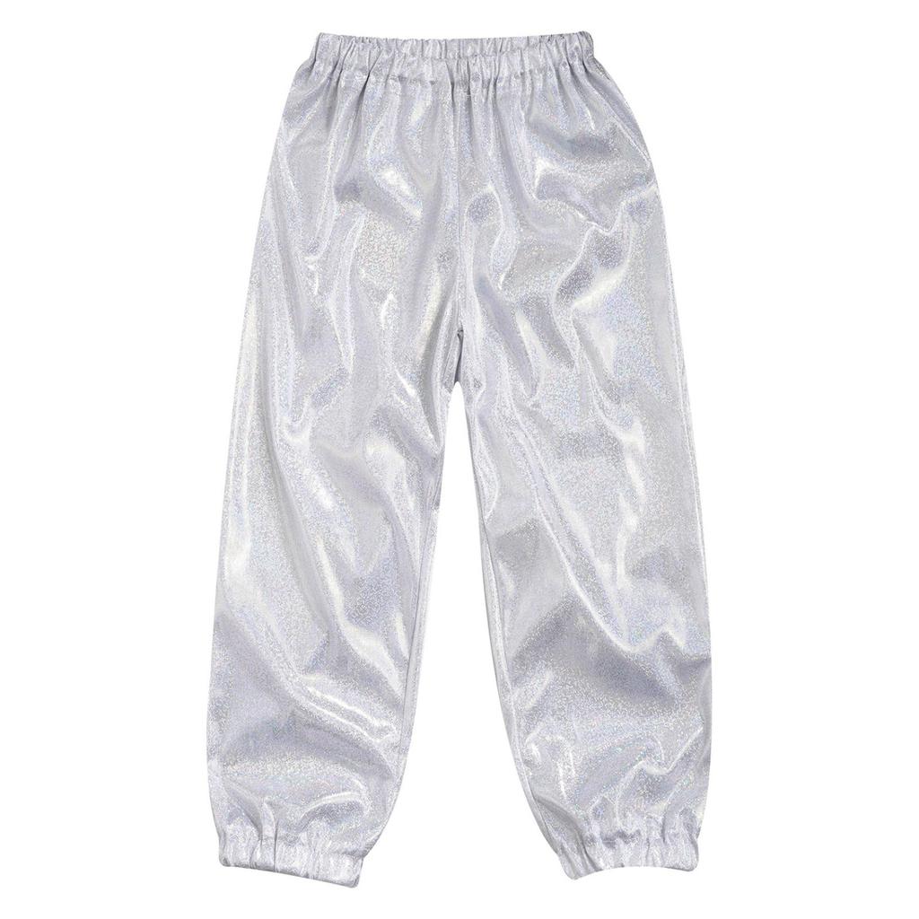 Crianças Meninas Meninos Calças Metálicas Brilhantes Calças Brilhantes Crianças Jazz Dança Palco Performance Traje