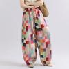 DIMANAF 2026 Autumn New Plus Size Women Long Pants Print Floral Cotton Linen Vintage Loose Elastic Waist Casual Lady Bottoms