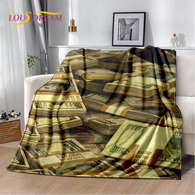Coperta in Peluche Morbida 3D Dollaro Euro Sterlina Soldi Ricco Cartone Animato, Coperta in Flanella Copriletto per Soggiorno Camera da Letto Letto Divano Regalo