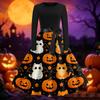 Women's Halloween Print Long Sleeve Round Neck Slim Fit Swing Casual Dress