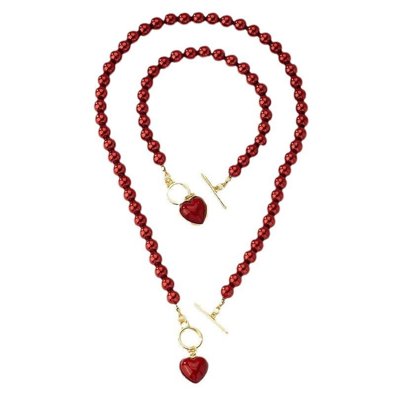 2 Pieces Of Women's Creative Pearl Love Necklace With Bracelet Zircon Set For Weddings, Banquets, Parties, Festivals, Gifts8162